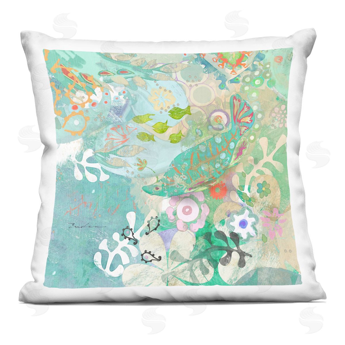 Coral & Fish Marine Life Floral Decorative Printed Pillow, Home Decor by Evelia Designs