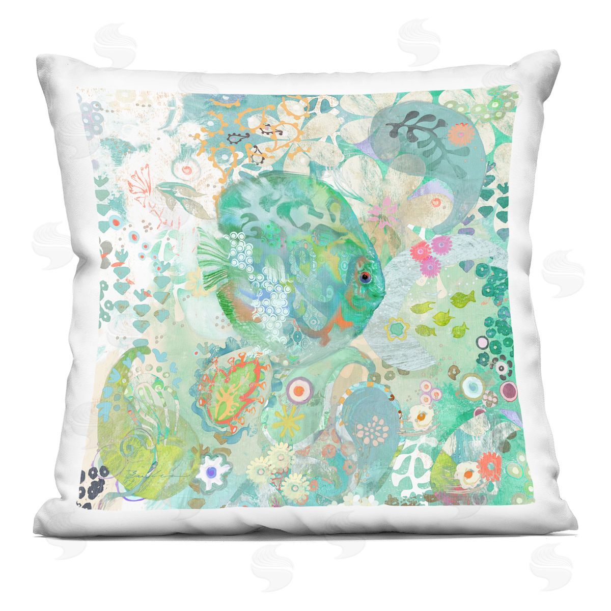 Floral Sea Life Botanical Collage Decorative Printed Pillow, Home Decor by Evelia Designs