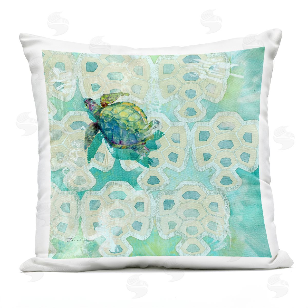 Green Tortoise Shell Pattern Outdoor Printed Pillow, Home Decor by Evelia Designs
