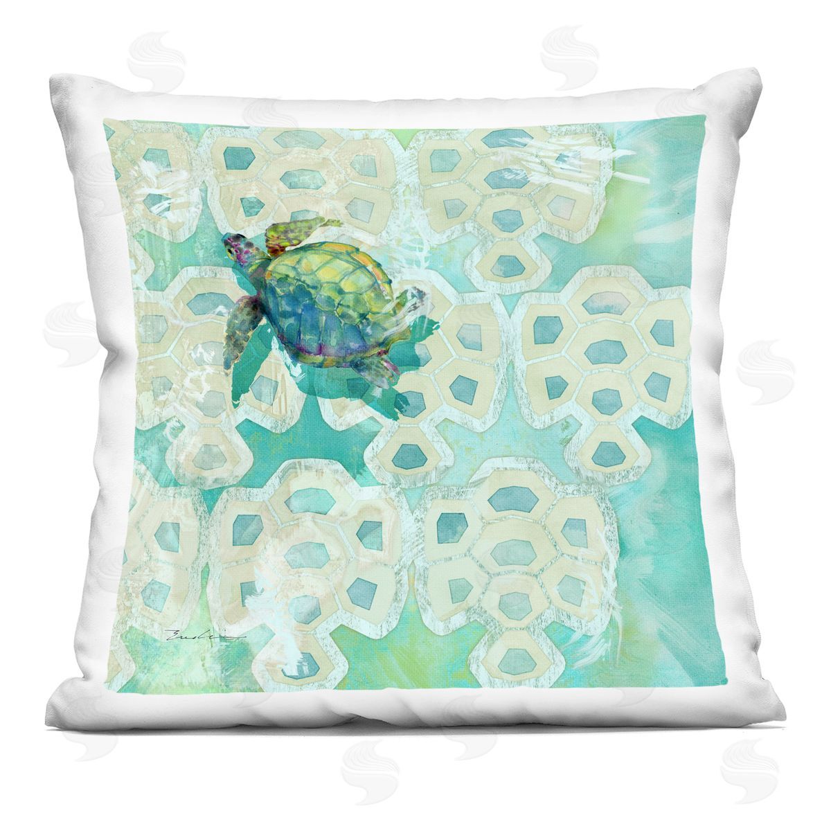 Green Tortoise Shell Pattern Decorative Printed Pillow, Home Decor by Evelia Designs