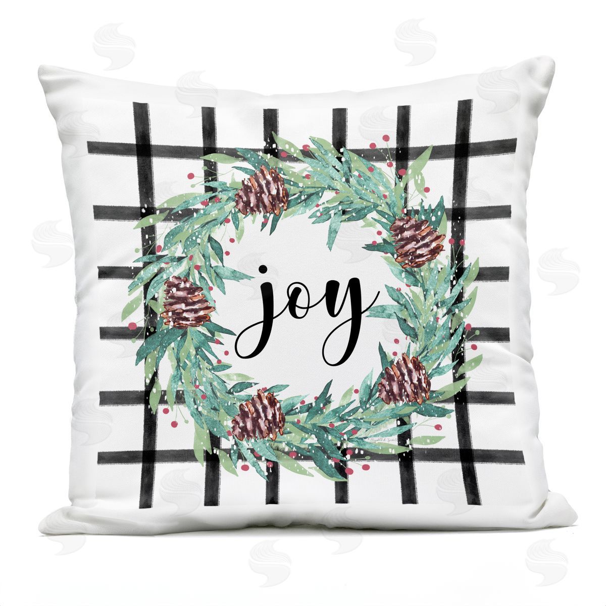 Christmas Joy Pinecone Wreath Outdoor Printed Pillow, Home Decor by Elizabeth Tyndall