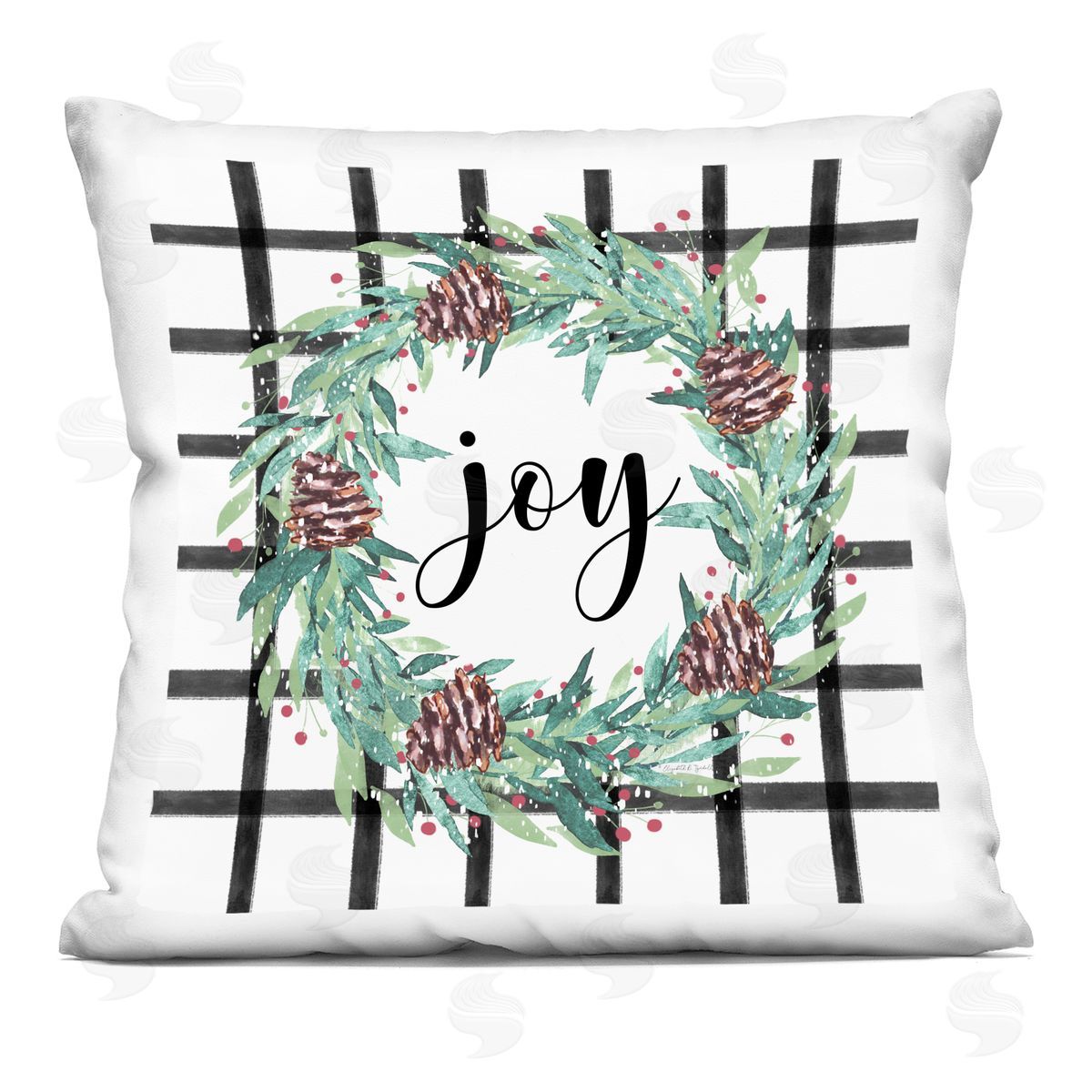 Christmas Joy Pinecone Wreath Decorative Printed Pillow, Home Decor by Elizabeth Tyndall