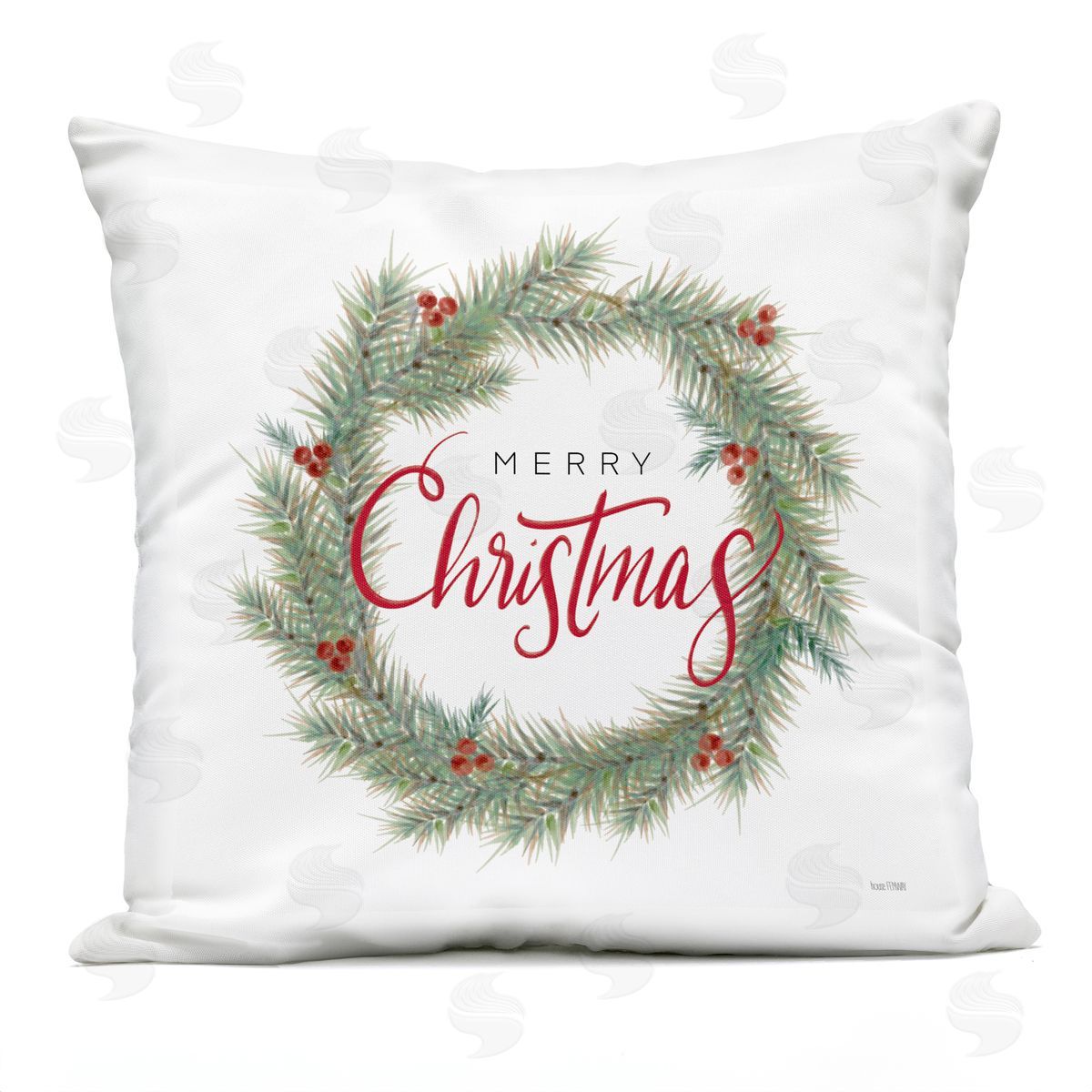 Merry Christmas Holly Wreath Outdoor Printed Pillow, Home Decor by House Fenway