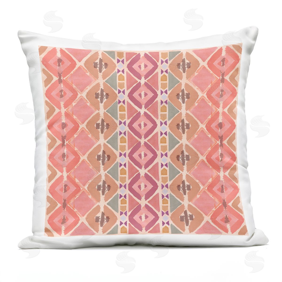 Pink Geometric Boho Pattern Outdoor Printed Pillow, Home Decor by Flora Kouta
