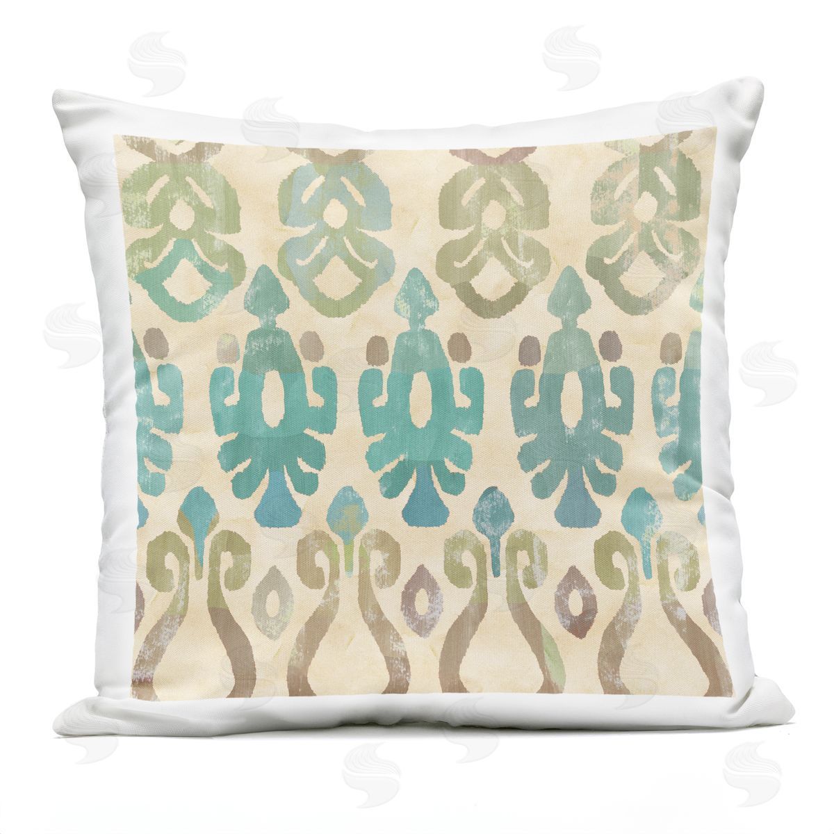 Boho Ikat Pattern Teal Accent Outdoor Printed Pillow, Home Decor by Flora Kouta