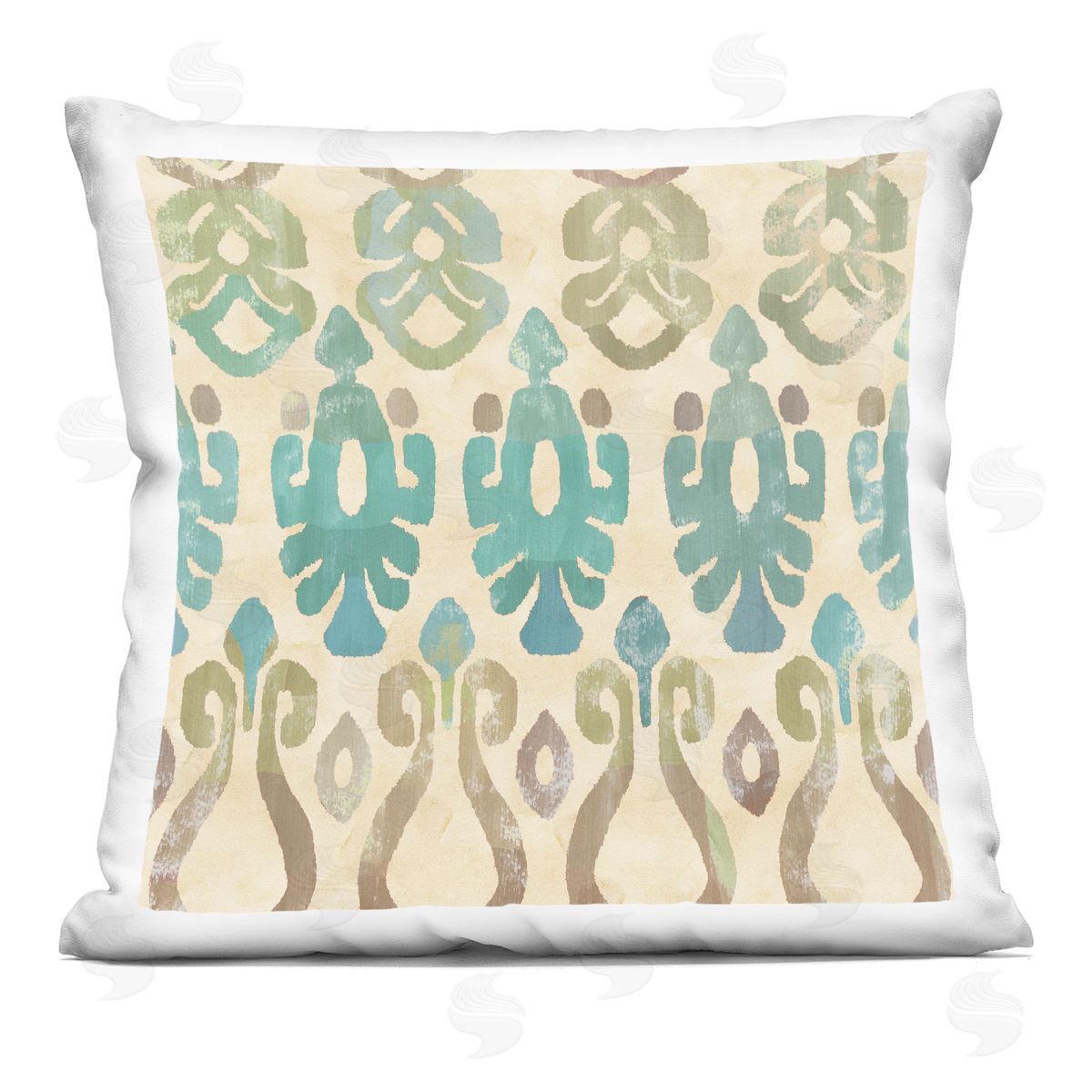 Boho Ikat Pattern Teal Accent Decorative Printed Pillow, Home Decor by Flora Kouta