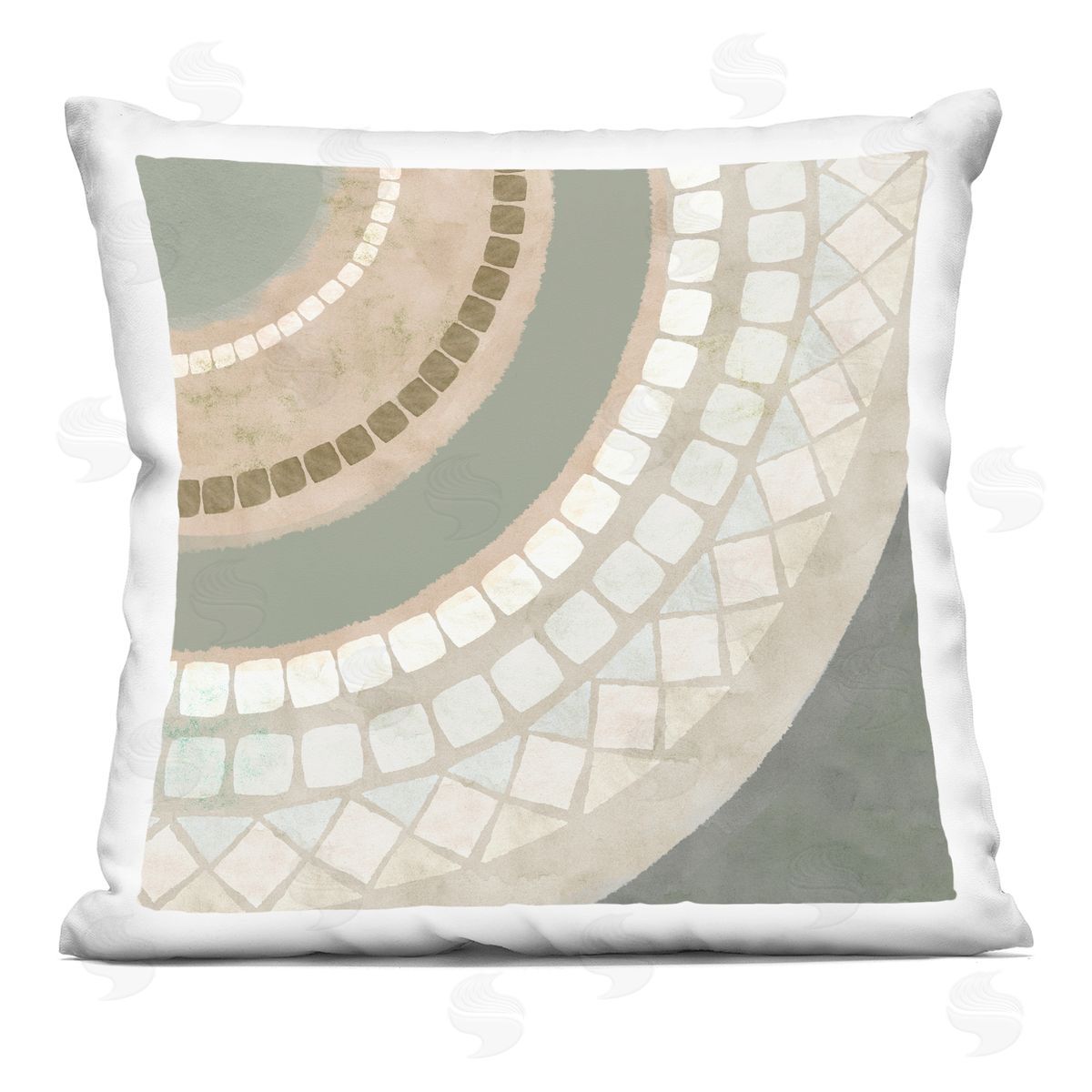 Mosaic Beige Earth Tones Decorative Printed Pillow, Home Decor by Flora Kouta