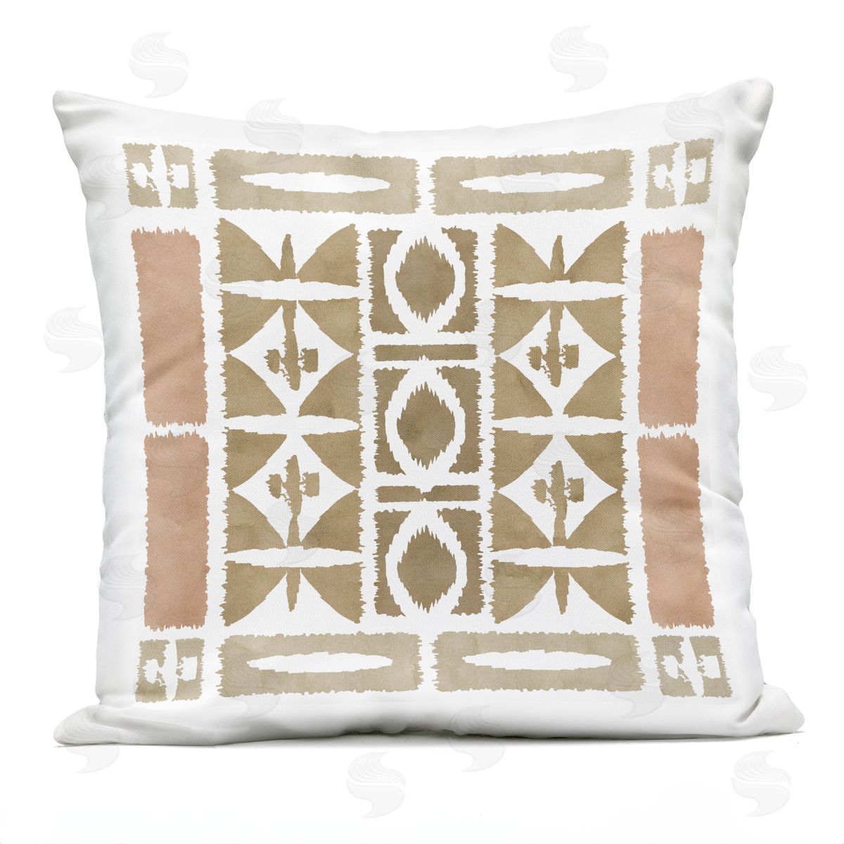 Earthy Linear Symmetrical Shapes Outdoor Printed Pillow, Home Decor by Flora Kouta