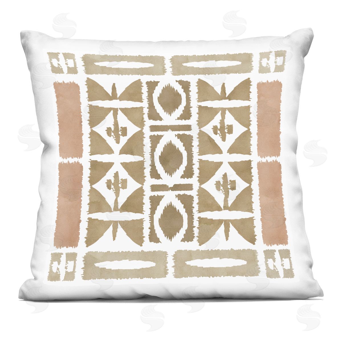 Earthy Linear Symmetrical Shapes Decorative Printed Pillow, Home Decor by Flora Kouta