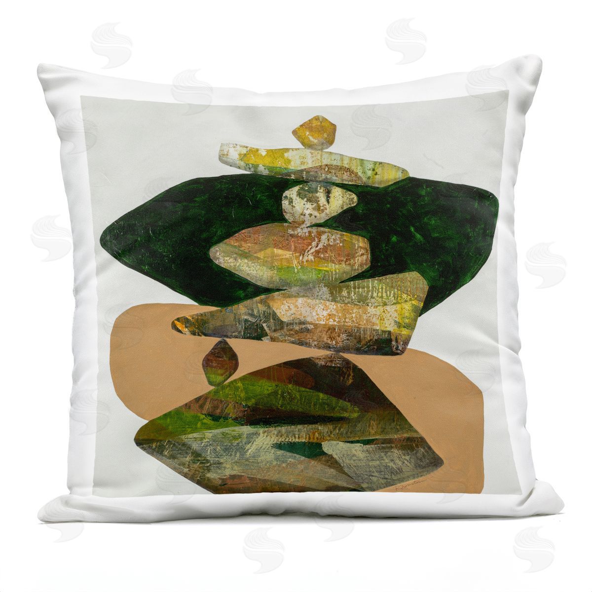 Zen Stacked Rocks Shapes Outdoor Printed Pillow, Home Decor by Ruth Fromstein