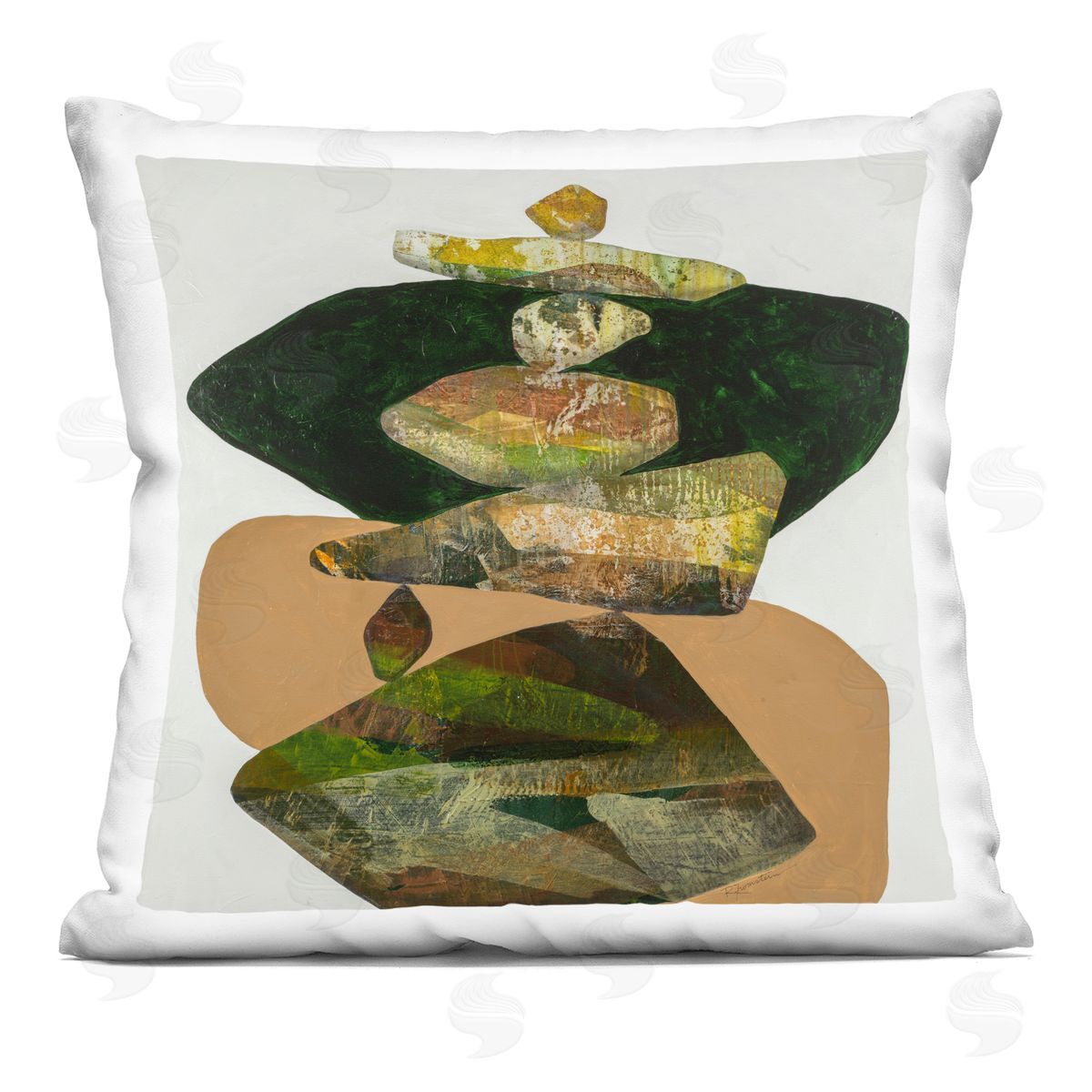 Zen Stacked Rocks Shapes Decorative Printed Pillow, Home Decor by Ruth Fromstein