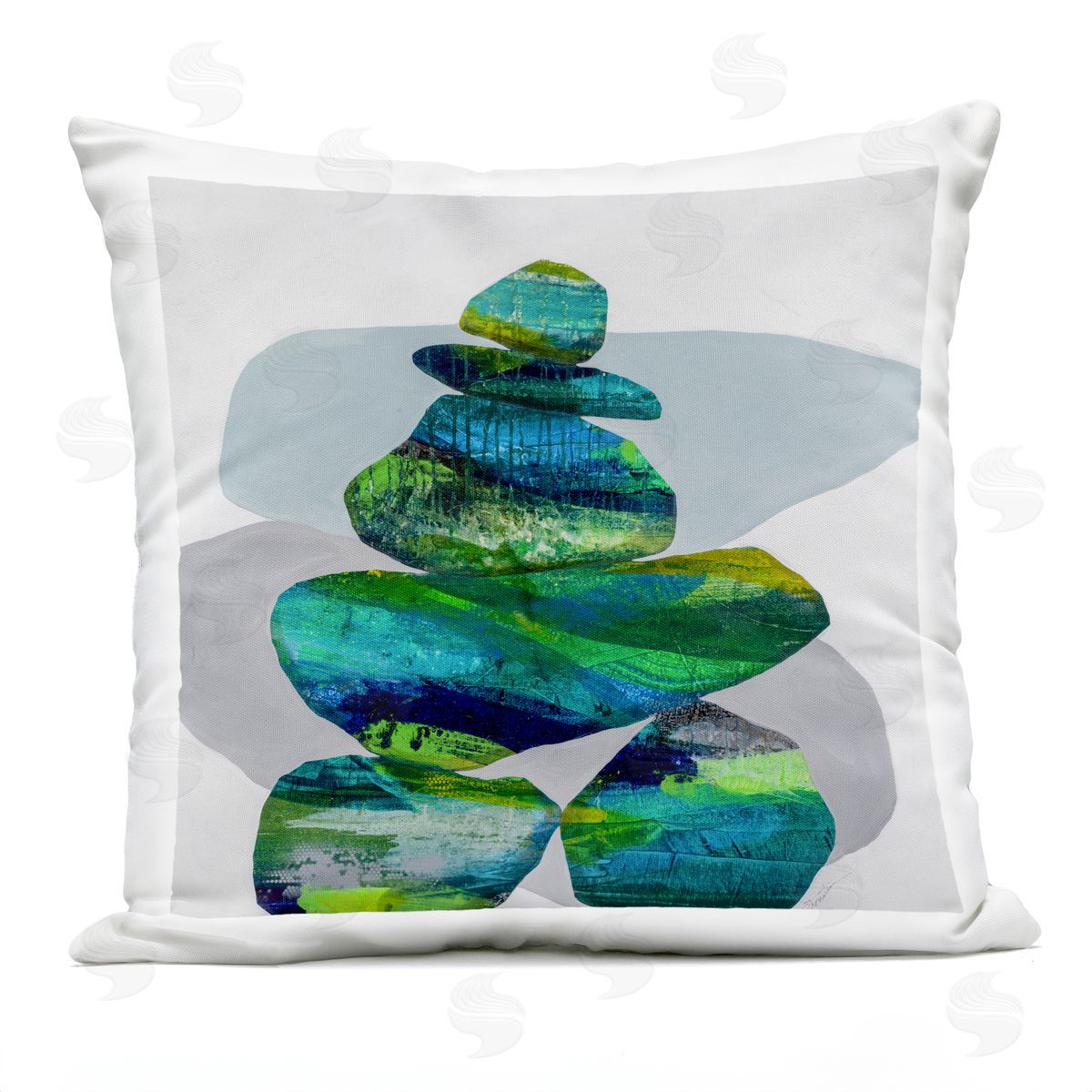 Blue Stacked Zen Rocks Outdoor Printed Pillow, Home Decor by Ruth Fromstein