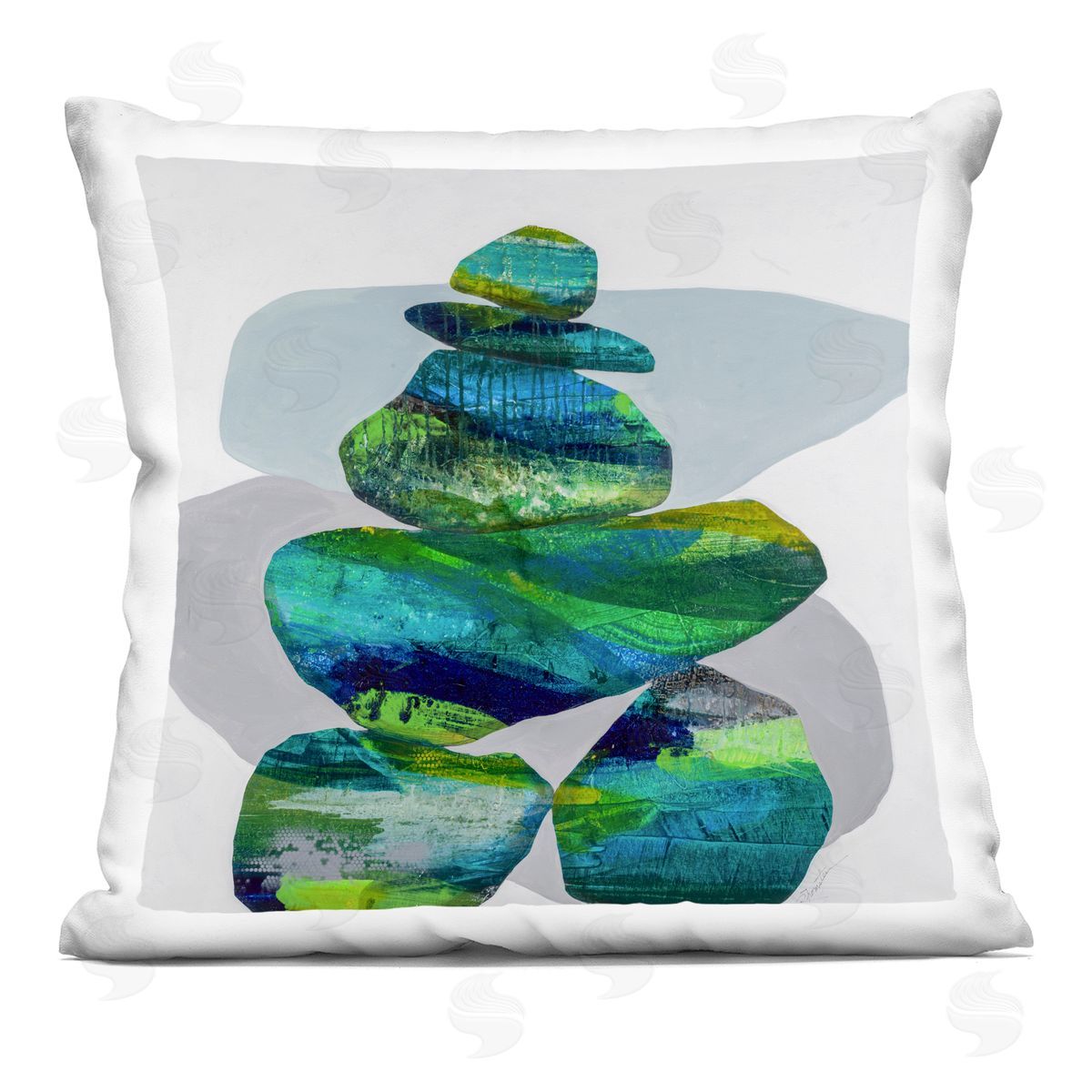 Blue Stacked Zen Rocks Decorative Printed Pillow, Home Decor by Ruth Fromstein
