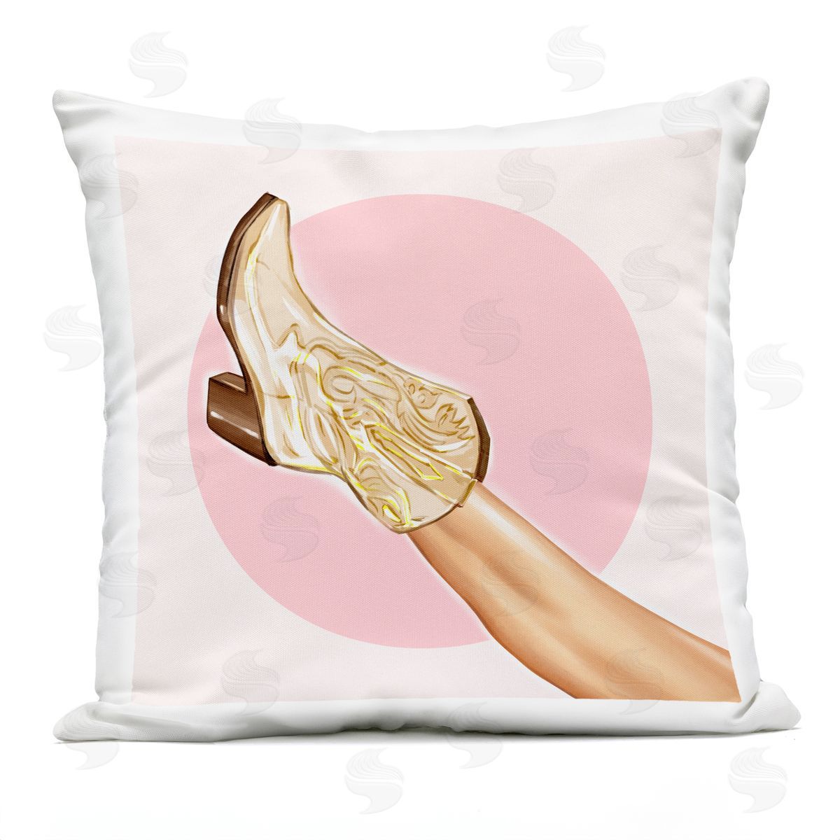 Cowgirl Boot Pink Circle Outdoor Printed Pillow, Home Decor by Ziwei Li