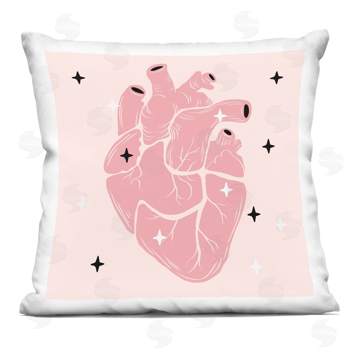 Pastel Pink Anatomical Heart Decorative Printed Pillow, Home Decor by Ziwei Li