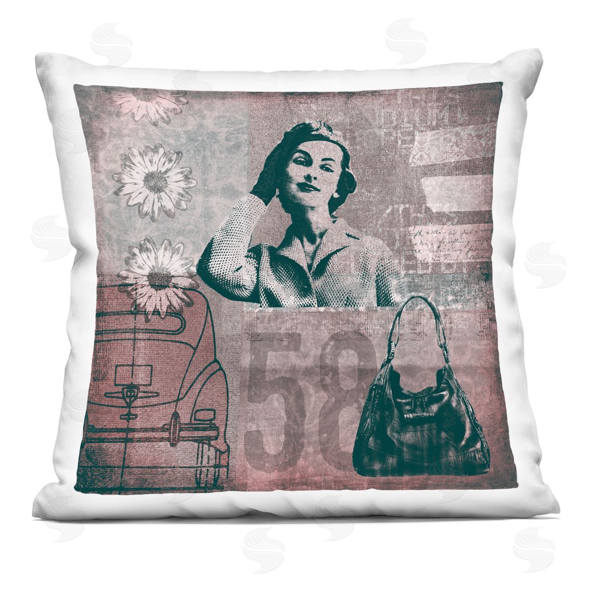 Vintage Floral Fashion Collage Decorative Printed Pillow, Home Decor by Andrea Haase