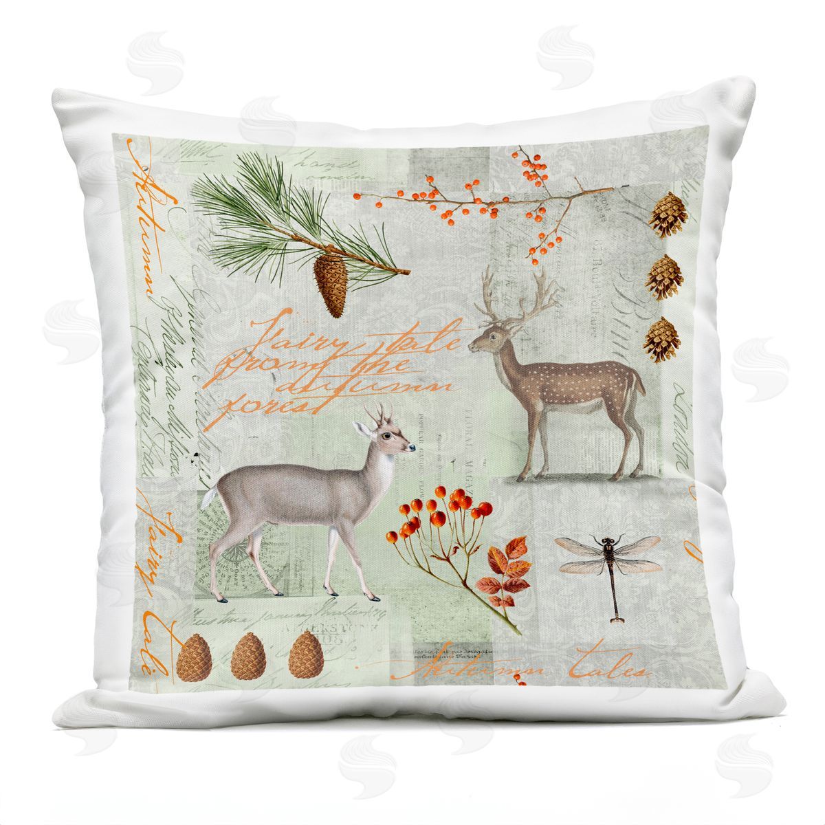 Woodland Botanical Animal Collage Outdoor Printed Pillow, Home Decor by Andrea Haase