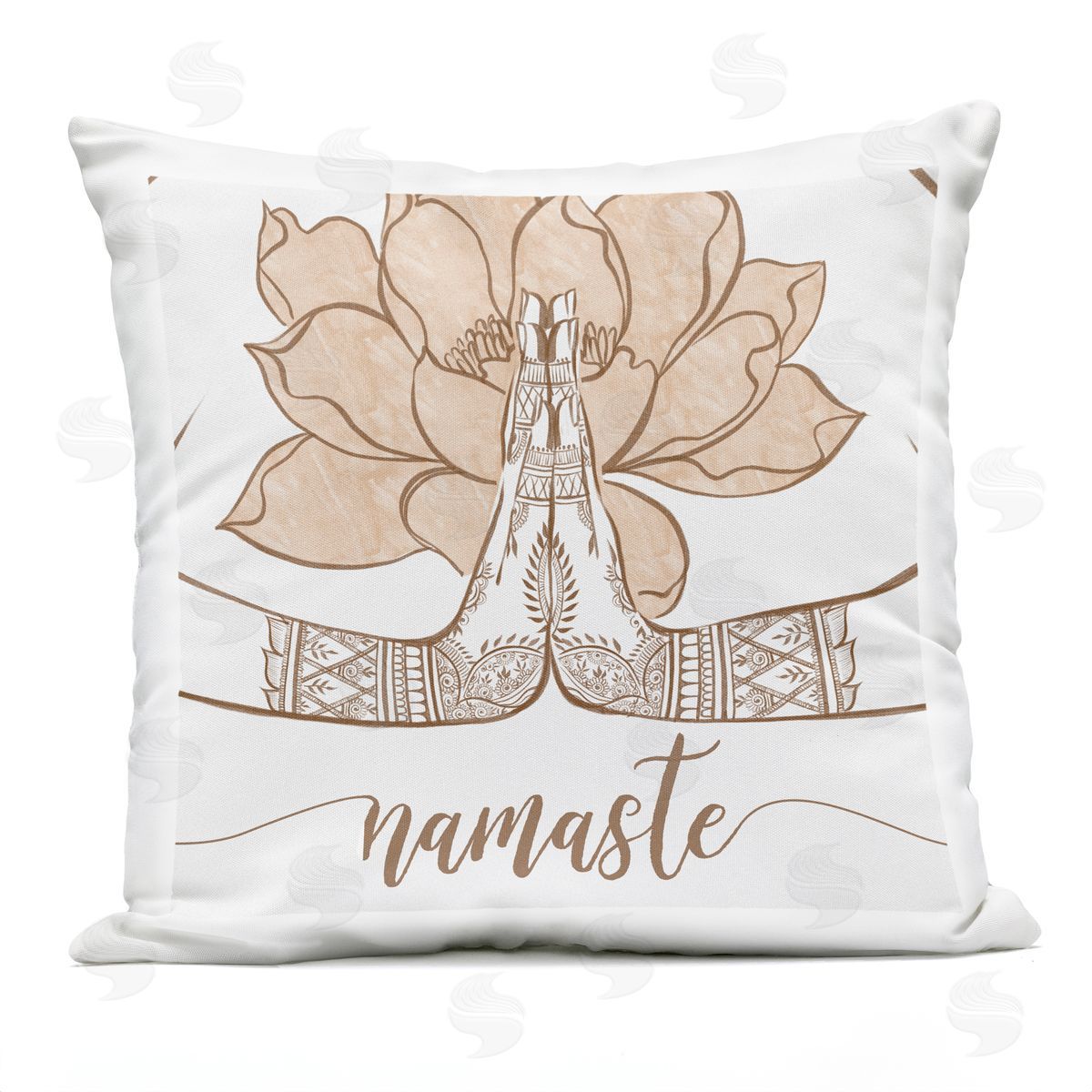 Namaste Lotus Flower Henna Pattern Outdoor Printed Pillow, Home Decor by Ziwei Li