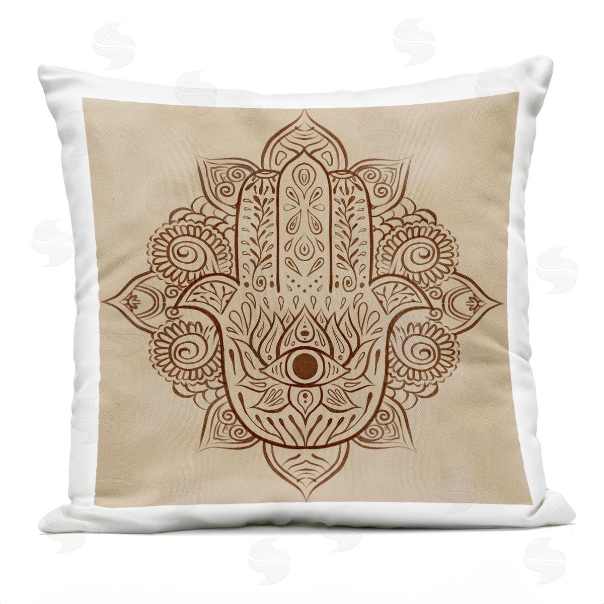 Ornate Brown Hamsa Pattern Outdoor Printed Pillow, Home Decor by Ziwei Li