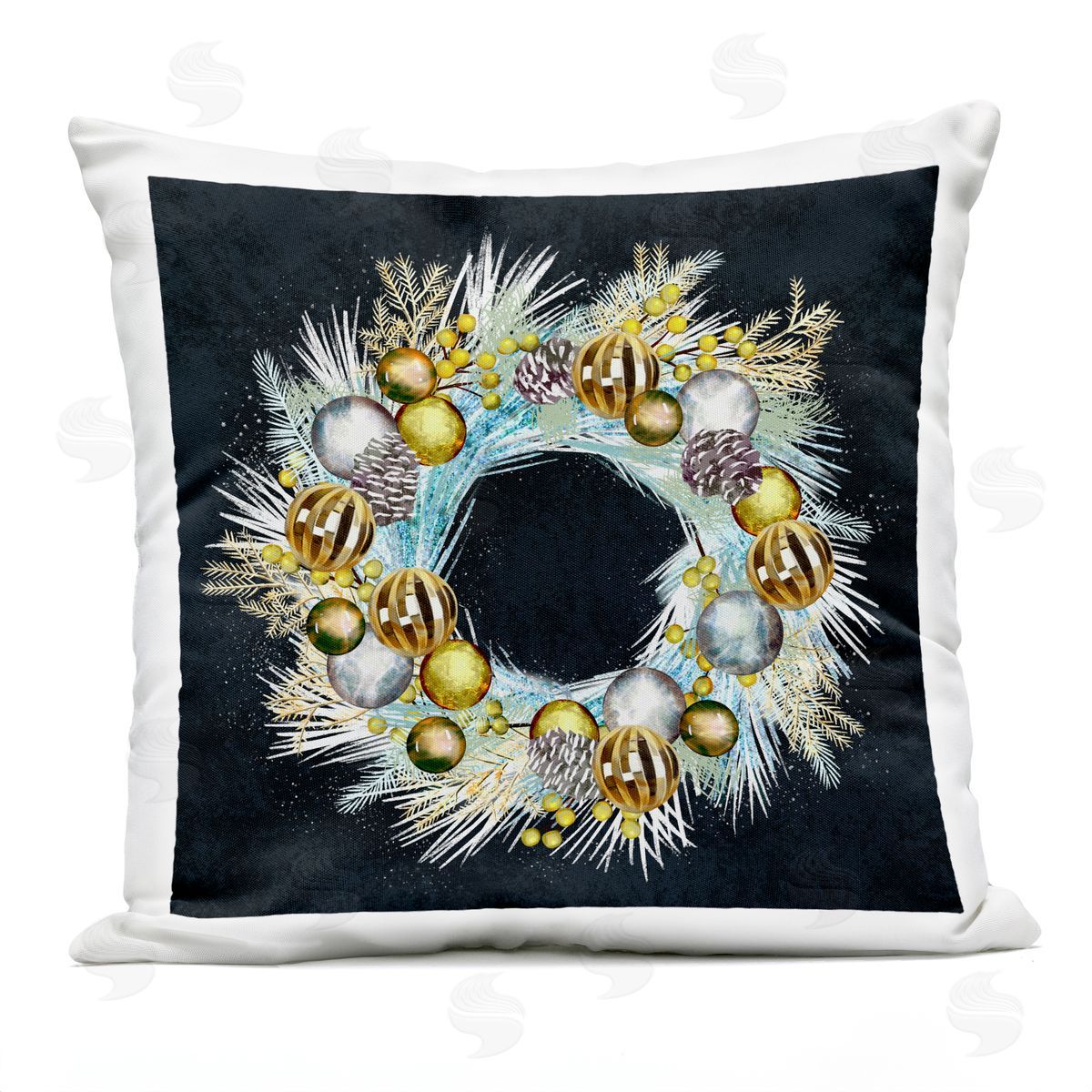 Dazzling Holiday Ornament Wreath Outdoor Printed Pillow, Home Decor by Ziwei Li