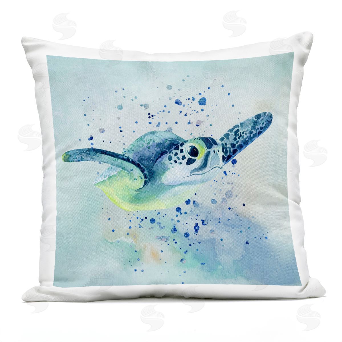 Swimming Turtle Underwater Bubbles Outdoor Printed Pillow, Home Decor by Karen Smith