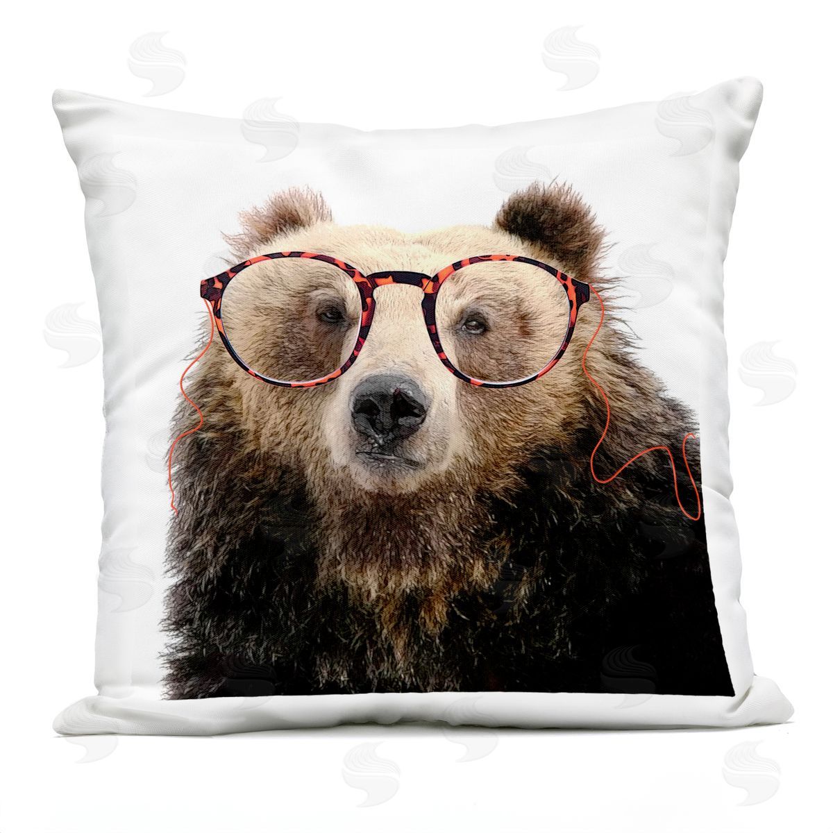 Happy Woodland Bear Glasses Outdoor Printed Pillow, Home Decor by Karen Smith