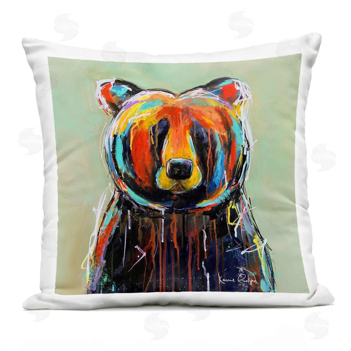 Contemporary Urban Drip Bear Outdoor Printed Pillow, Home Decor by Karrie Evenson