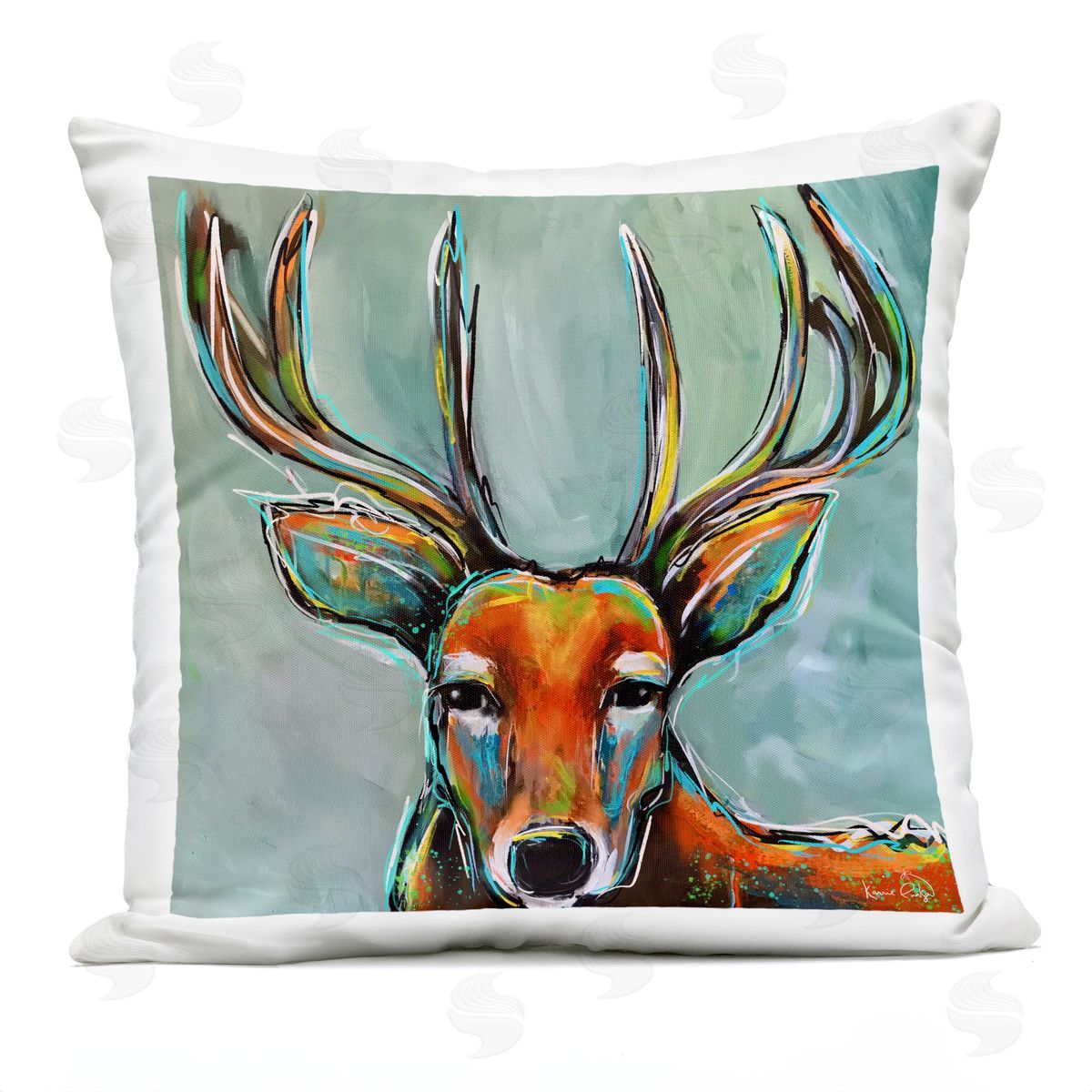 Abstract Deer Vivid Animal Outdoor Printed Pillow, Home Decor by Karrie Evenson