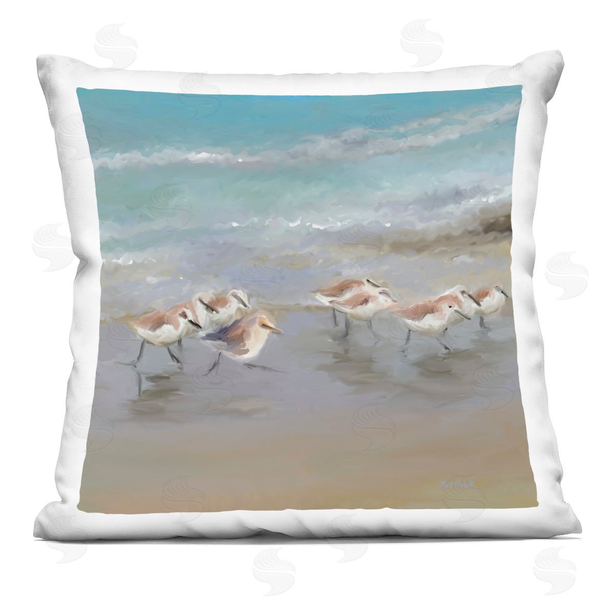 Coastal Sandpipers Shore Wildlife Decorative Printed Pillow, Home Decor by Rick Novak