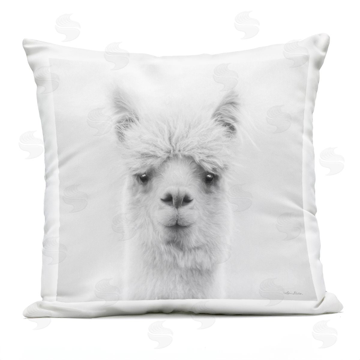 Rural Llama Face Portrait Outdoor Printed Pillow, Home Decor by Lori Deiter