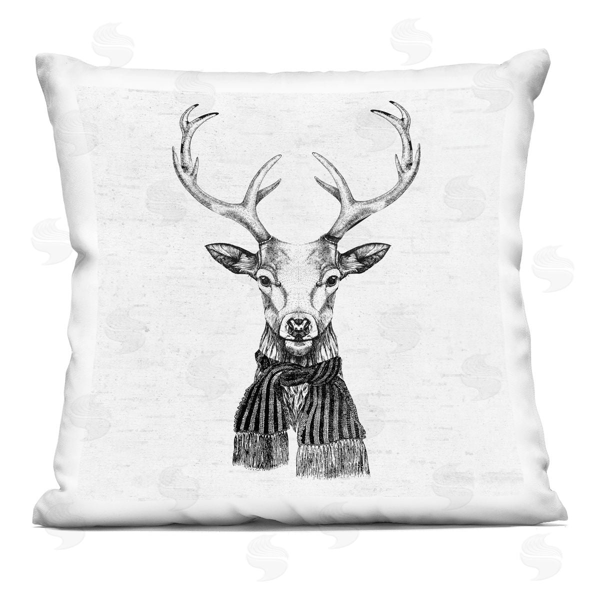 Winter Deer Wearing Scarf Decorative Printed Pillow, Home Decor by Lettered and Lined