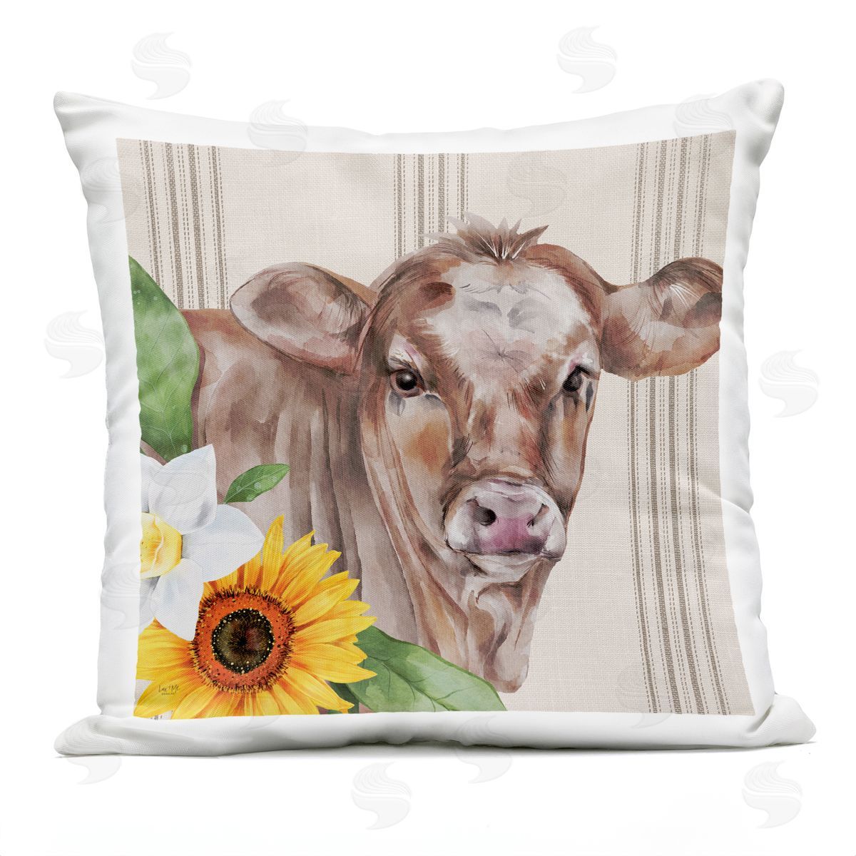Striped Country Cow Sunflowers Outdoor Printed Pillow, Home Decor by Lux + Me Designs