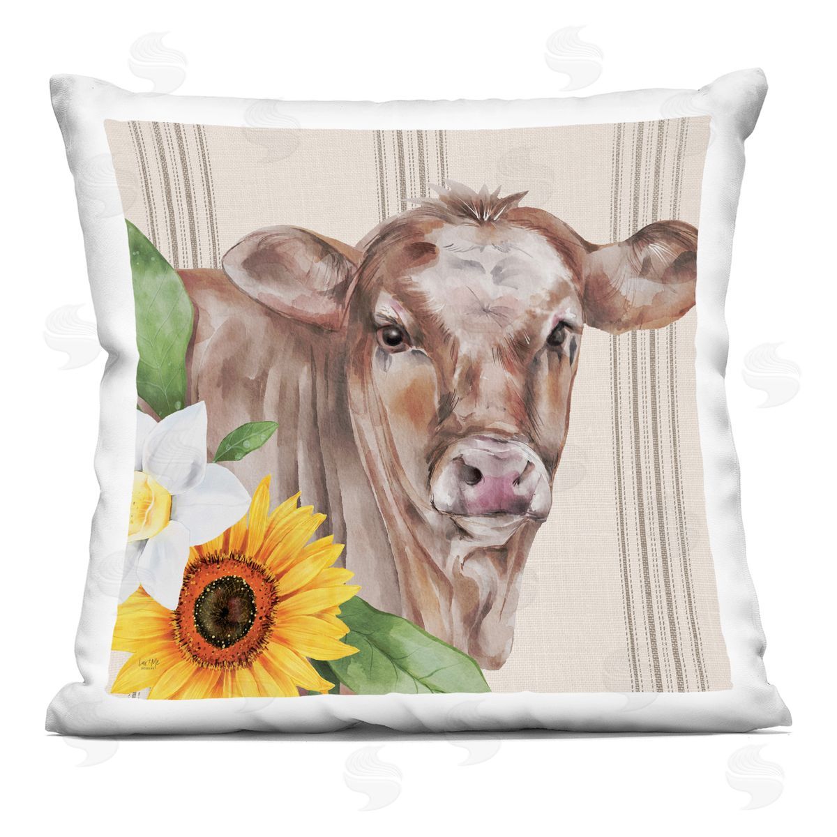 Striped Country Cow Sunflowers Decorative Printed Pillow, Home Decor by Lux + Me Designs