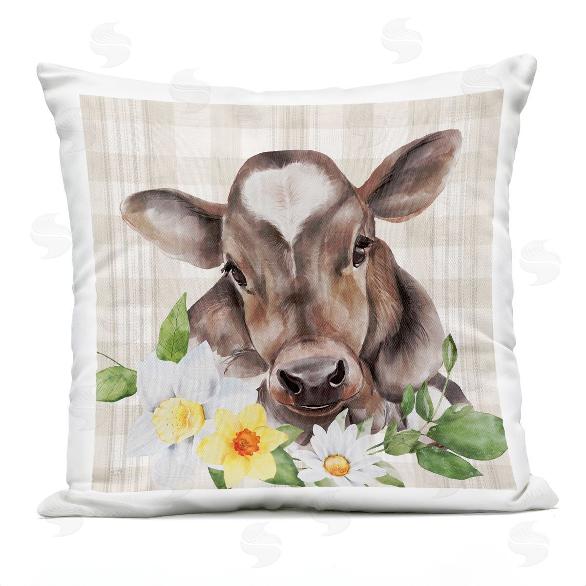Tartan Calf Cow Daffodil Blooms Outdoor Printed Pillow, Home Decor by Lux + Me Designs