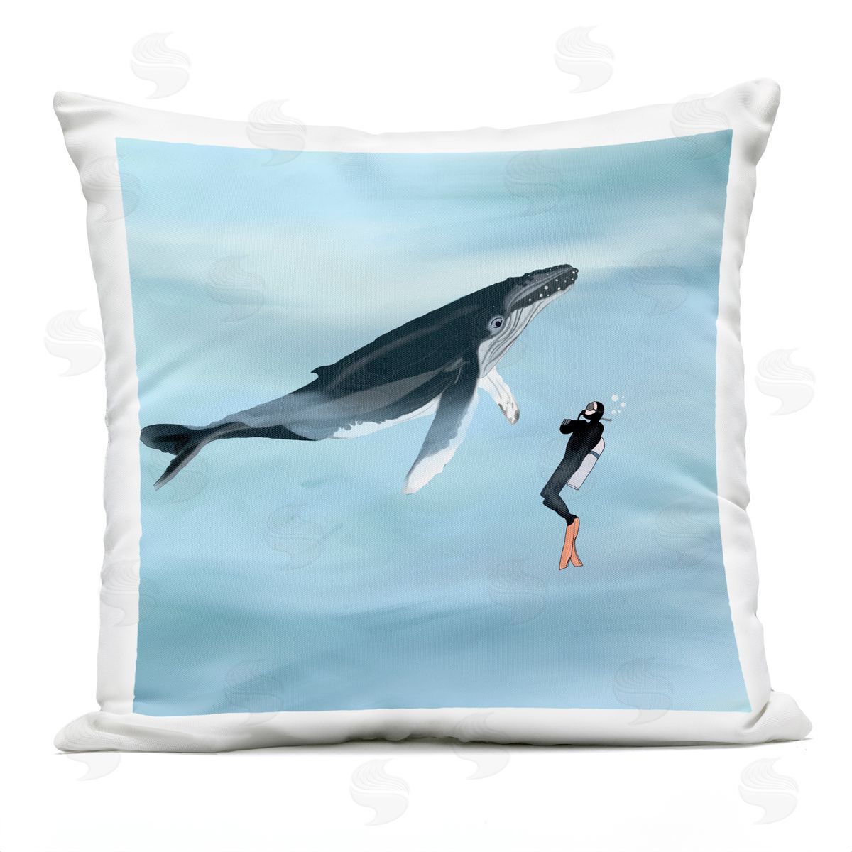 Underwater Scuba Diver Whale Outdoor Printed Pillow, Home Decor by Ashley Singleton