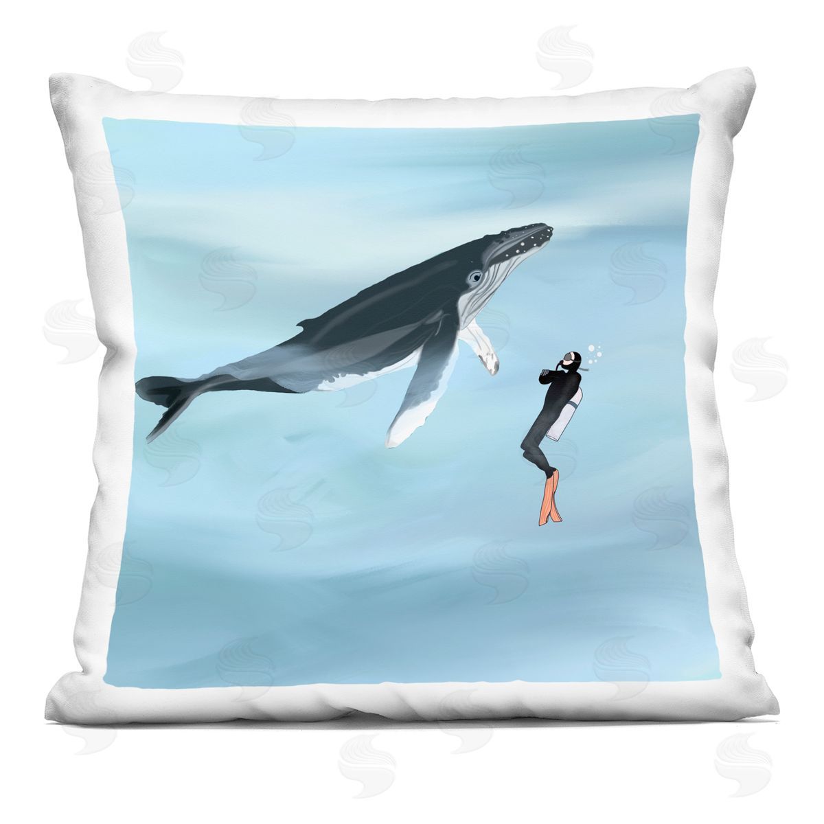 Underwater Scuba Diver Whale Decorative Printed Pillow, Home Decor by Ashley Singleton