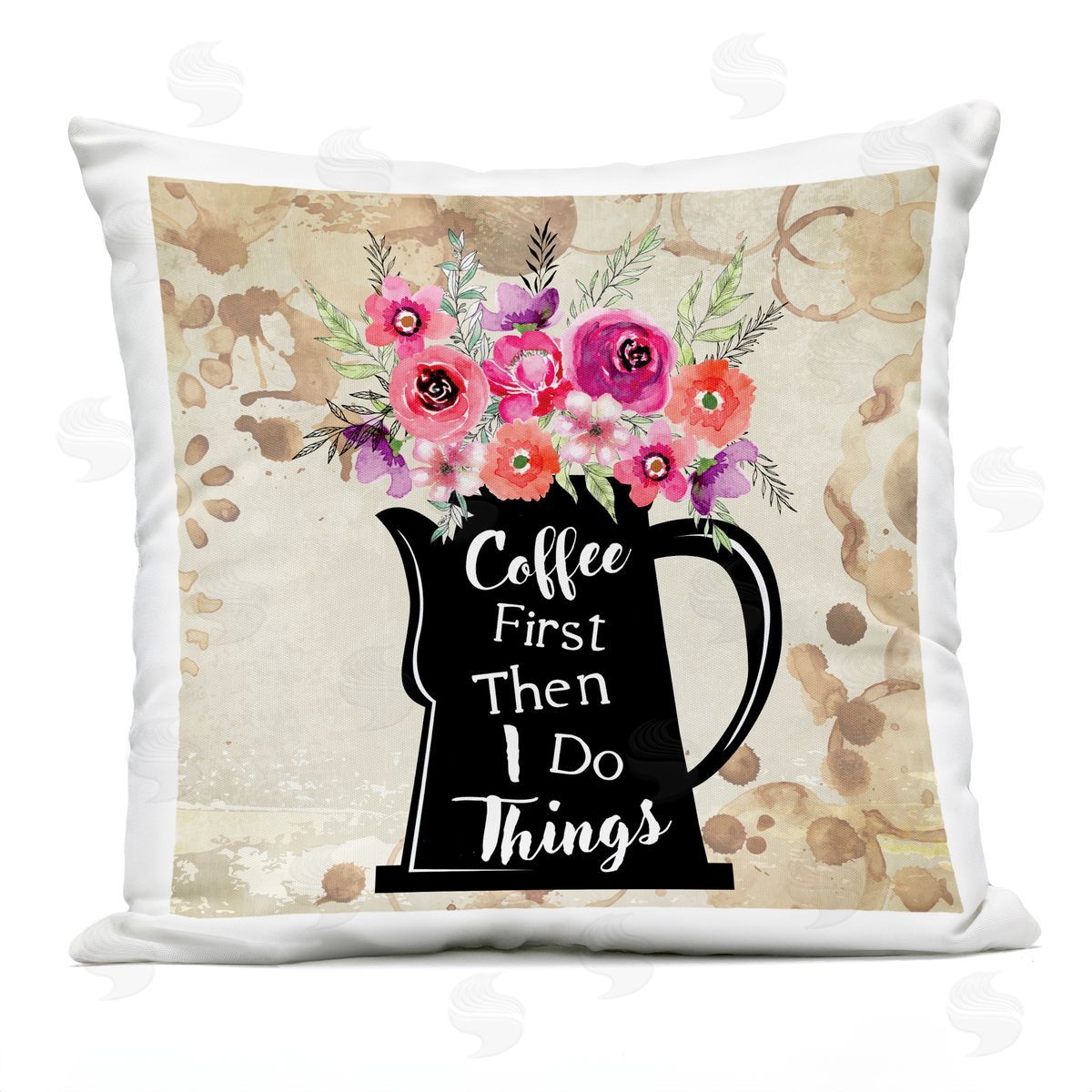 Nicole DeCamp Coffee First Then Do Things Floral Outdoor Quick-Dry Polyester Printed Throw Pillow