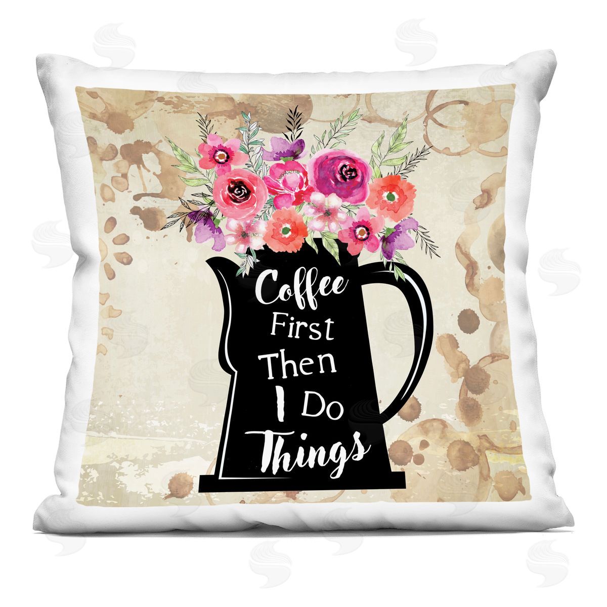 Nicole DeCamp Coffee First Then Do Things Floral Printed Plush Polyester Throw Pillow
