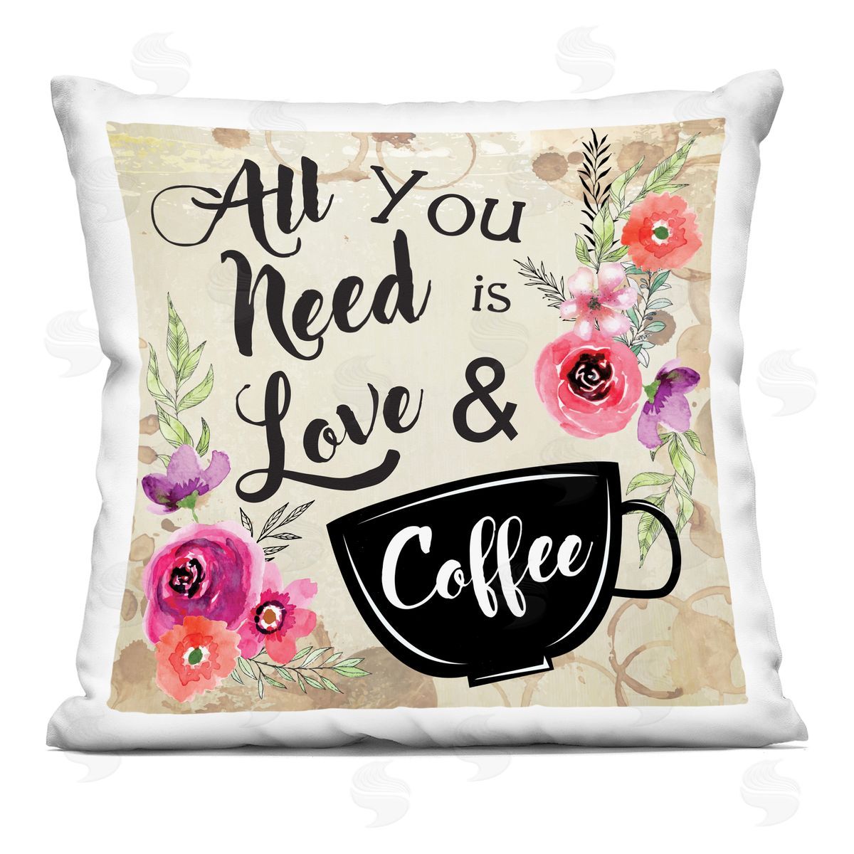 Nicole DeCamp All You Need Love & Coffee Floral Printed Plush Polyester Throw Pillow