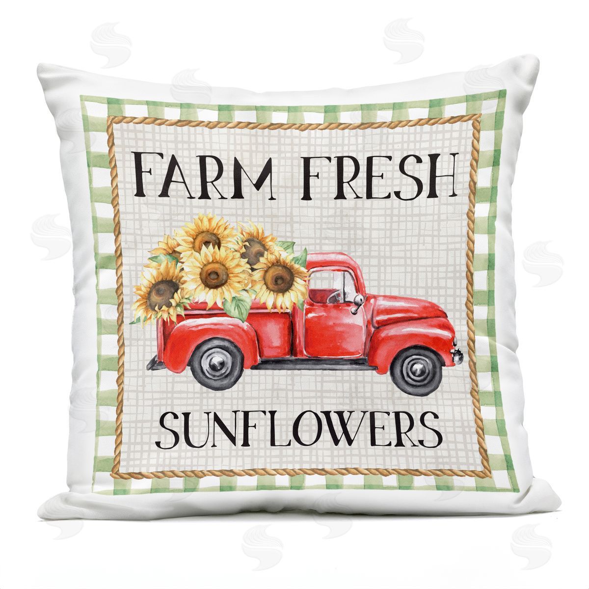 Nicole DeCamp Farm Fresh Sunflowers Gingham Truck Outdoor Quick-Dry Polyester Printed Throw Pillow