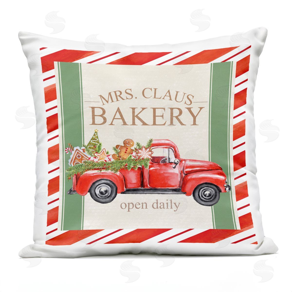 Nicole DeCamp Mrs. Claus Bakery Christmas Pattern Outdoor Quick-Dry Polyester Printed Throw Pillow