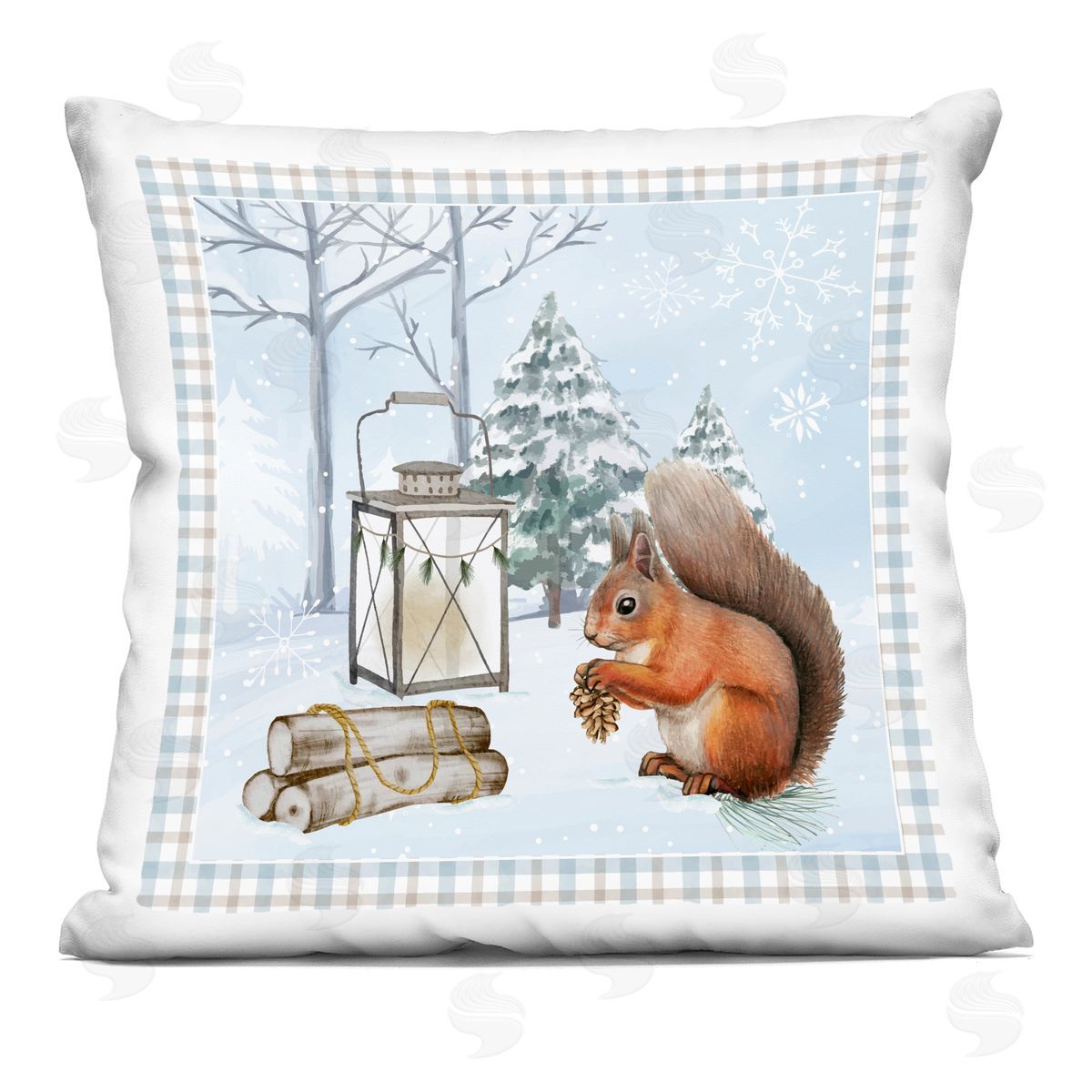 Nicole DeCamp Woodland Squirrel Winter Snowflakes Printed Plush Polyester Throw Pillow