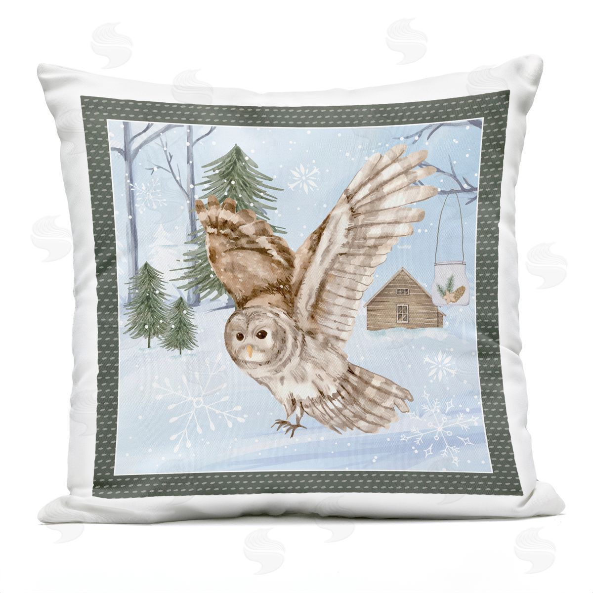 Nicole DeCamp Winter Owl Flight Snowy Landscape Outdoor Quick-Dry Polyester Printed Throw Pillow