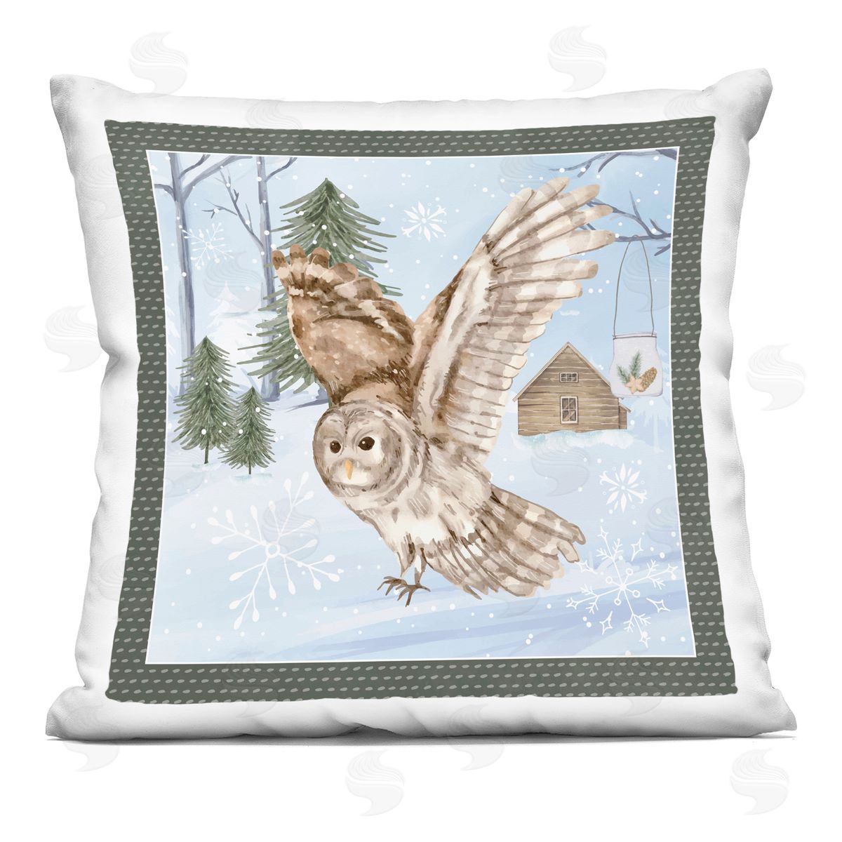 Nicole DeCamp Winter Owl Flight Snowy Landscape Printed Plush Polyester Throw Pillow