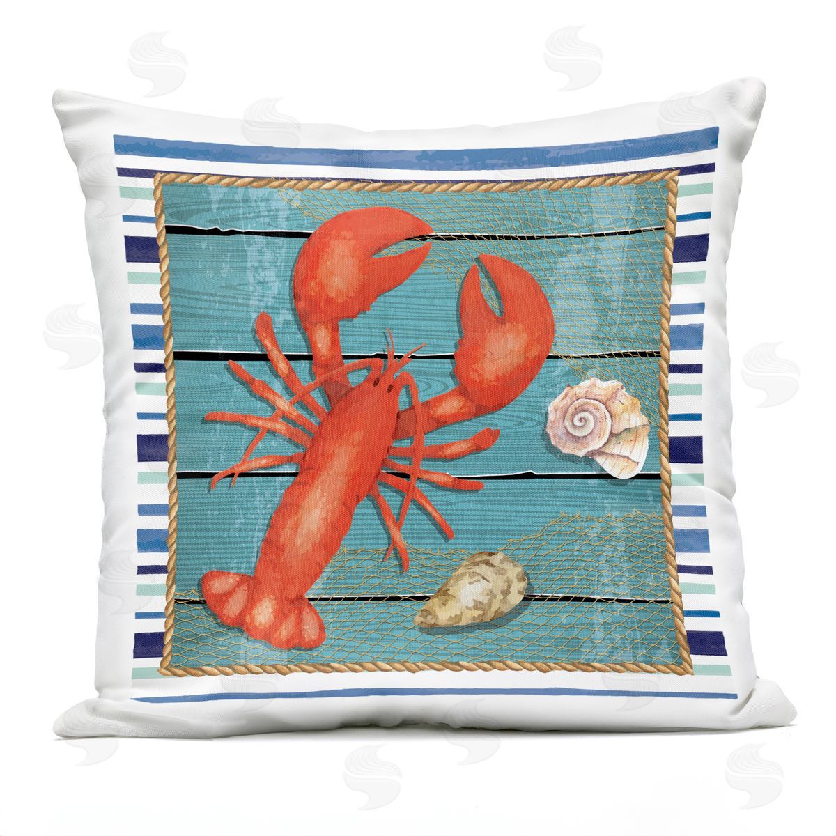 Nicole DeCamp Marine Lobster Nautical Rope Border Outdoor Quick-Dry Polyester Printed Throw Pillow