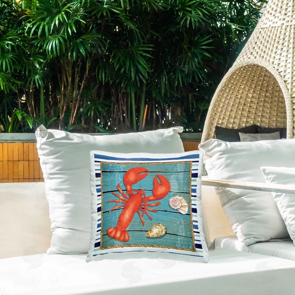 Nicole DeCamp Marine Lobster Nautical Rope Border Outdoor Quick-Dry Polyester Printed Throw Pillow in Back Yard
