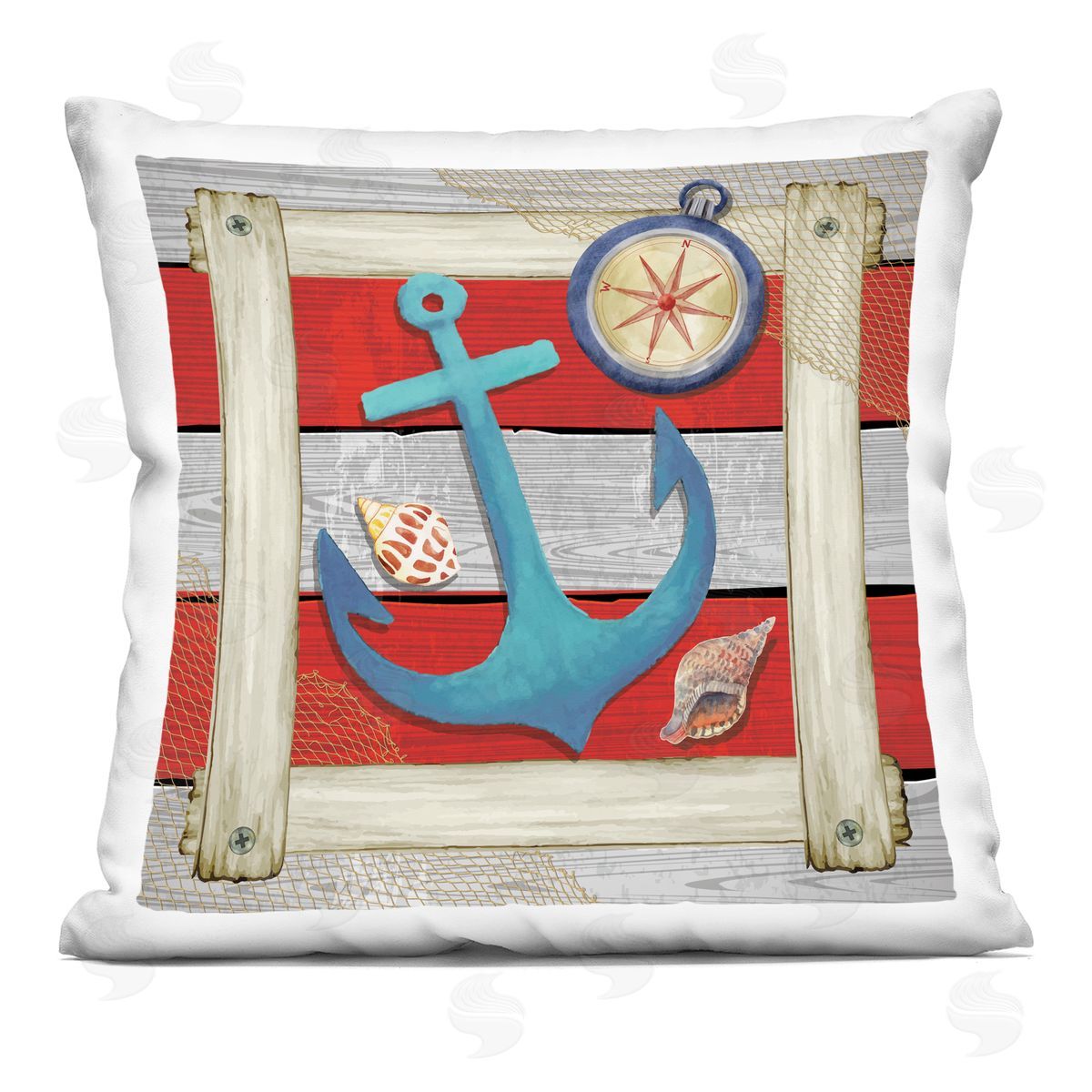 Nicole DeCamp Nautical Anchor Boating Compass Printed Plush Polyester Throw Pillow