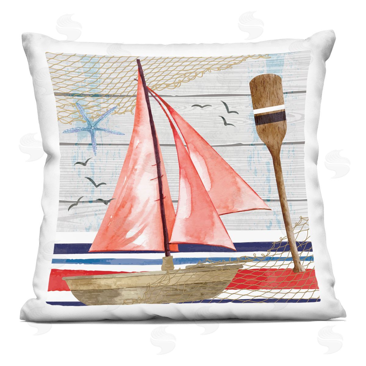 Nicole DeCamp Nautical Sailboat Oars Pattern Printed Plush Polyester Throw Pillow