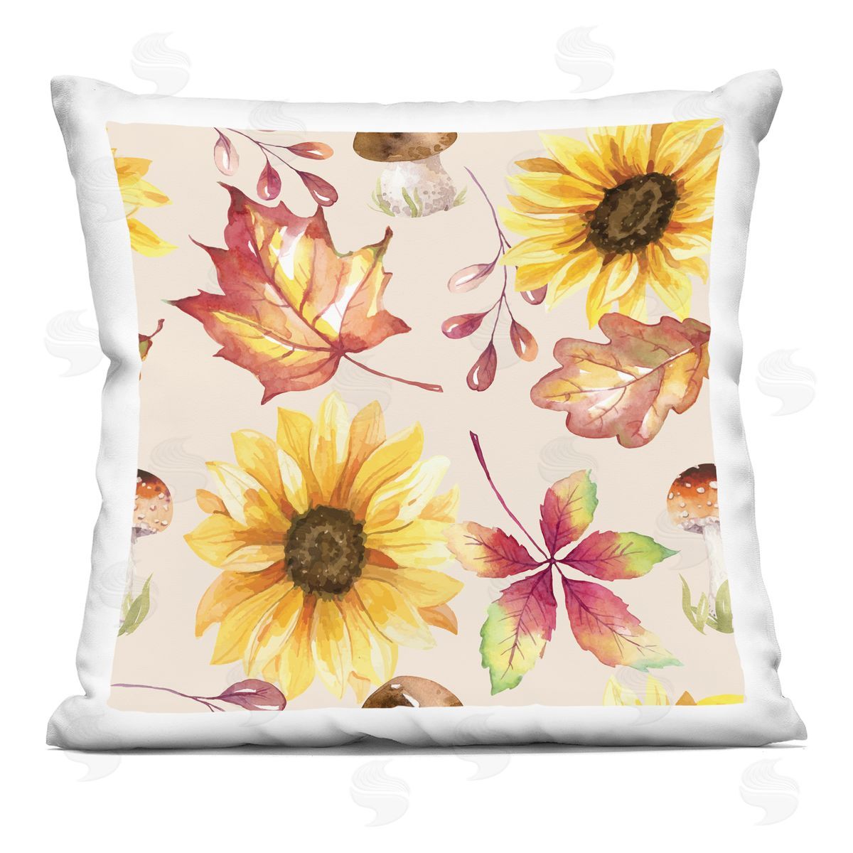 Nicole DeCamp Fall Mushroom Sunflowers Pattern Printed Plush Polyester Throw Pillow