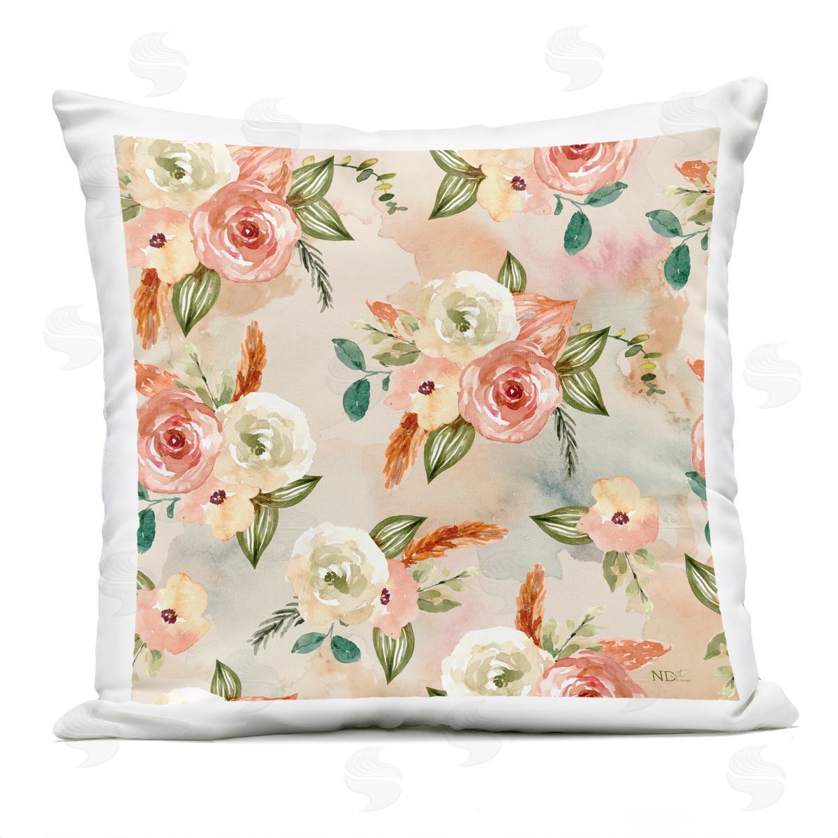 Nicole DeCamp Pink Peony Blossom Pattern Outdoor Quick-Dry Polyester Printed Throw Pillow